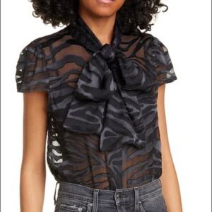 Alice+Olivia Jeannie Bow Collar Silk Tulle Blouse